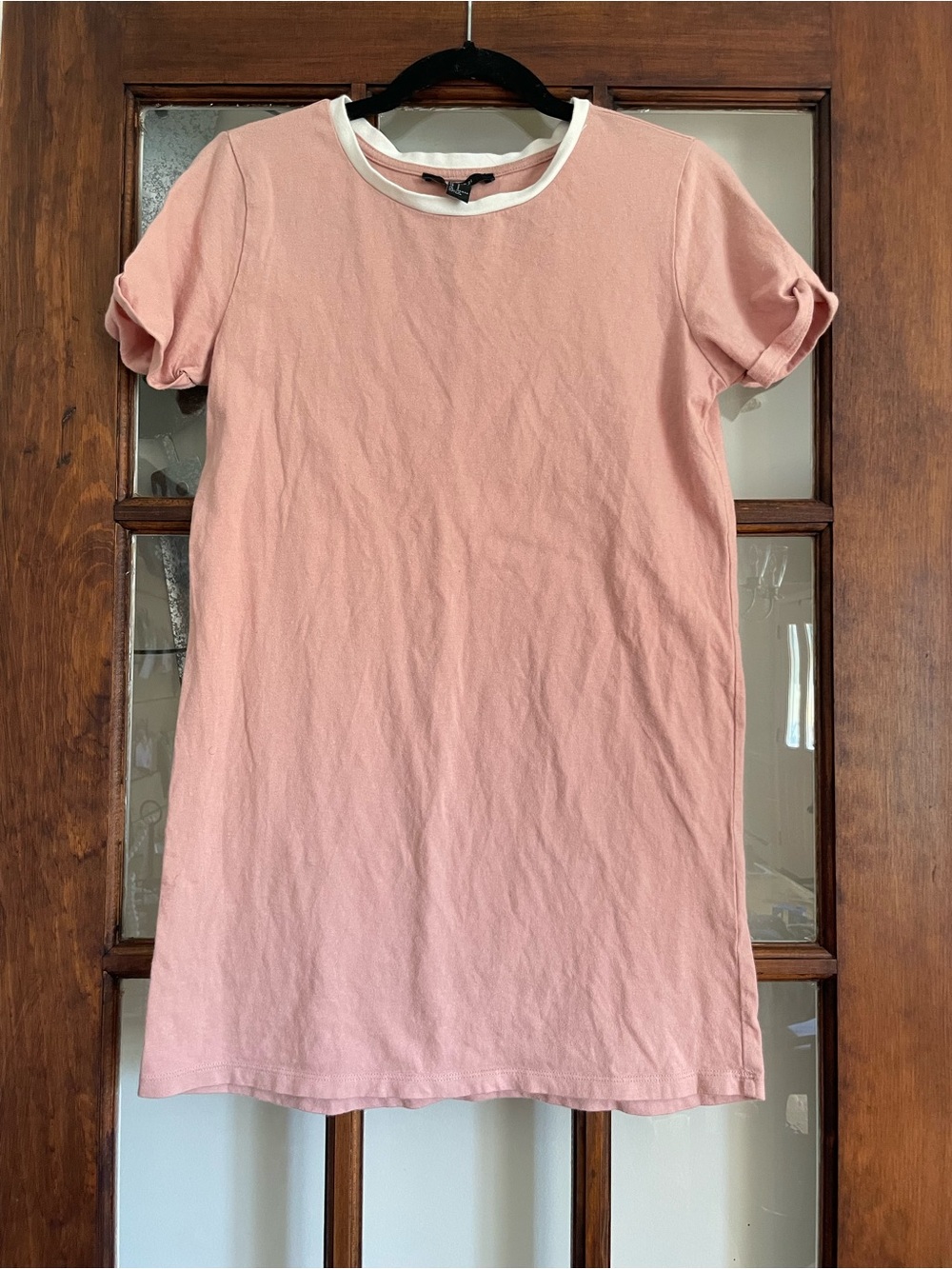 Forever 21 Blush Pink Short Sleeve Tee Dress with White Neck Trim